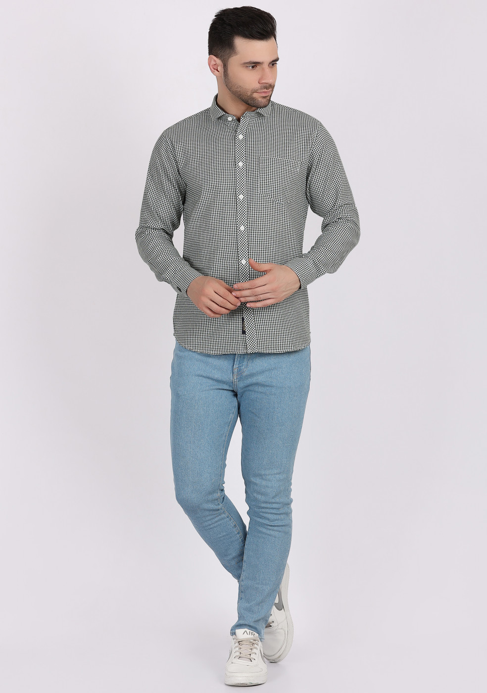 ASHTOM Olive Color Small Check Shirt For Men
