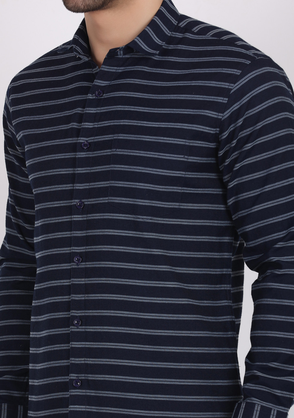 ASHTOM Men Navy & Gray Horizontal Striped Casual Shirt