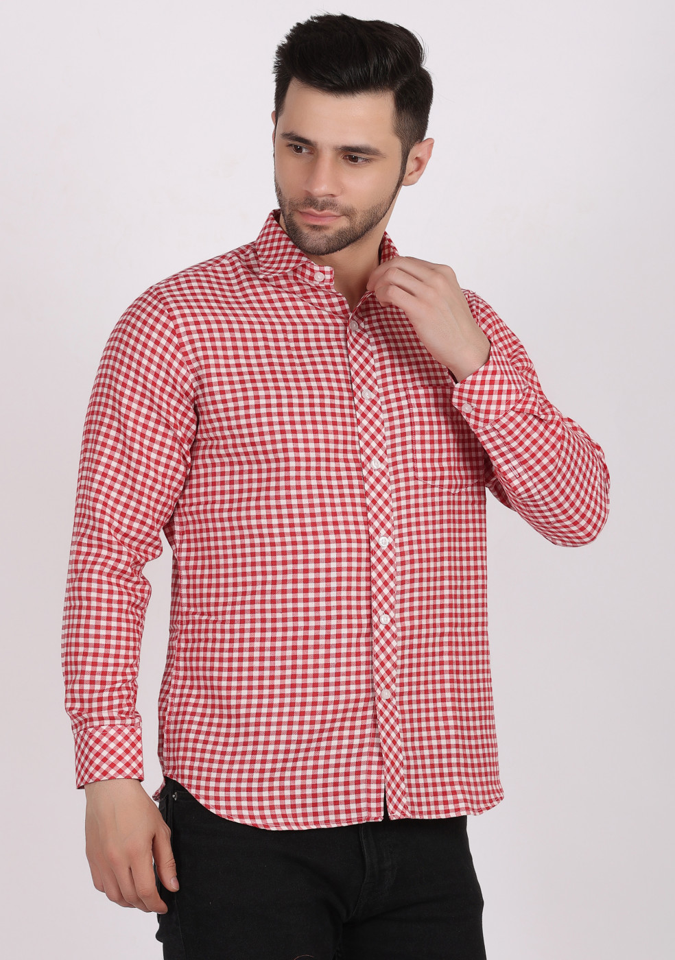 ASHTOM Red White Check Shirt For Men
