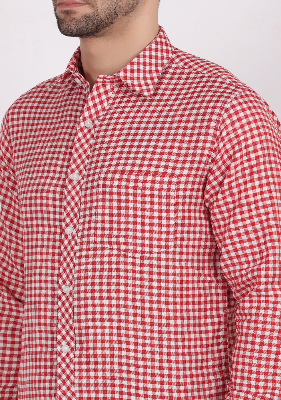 ASHTOM Red White Check Shirt For Men