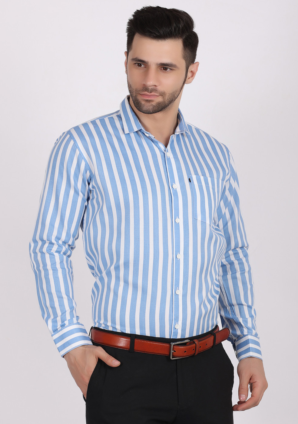 ASHTOM Blue White Lining Shirt For Men
