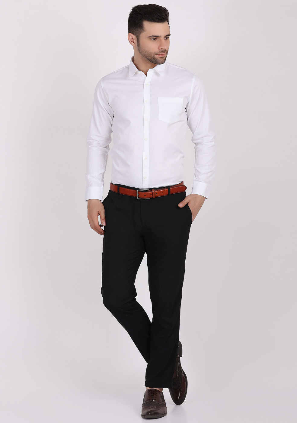 ASHTOM White Plain Formal Cotton Shirt For Men