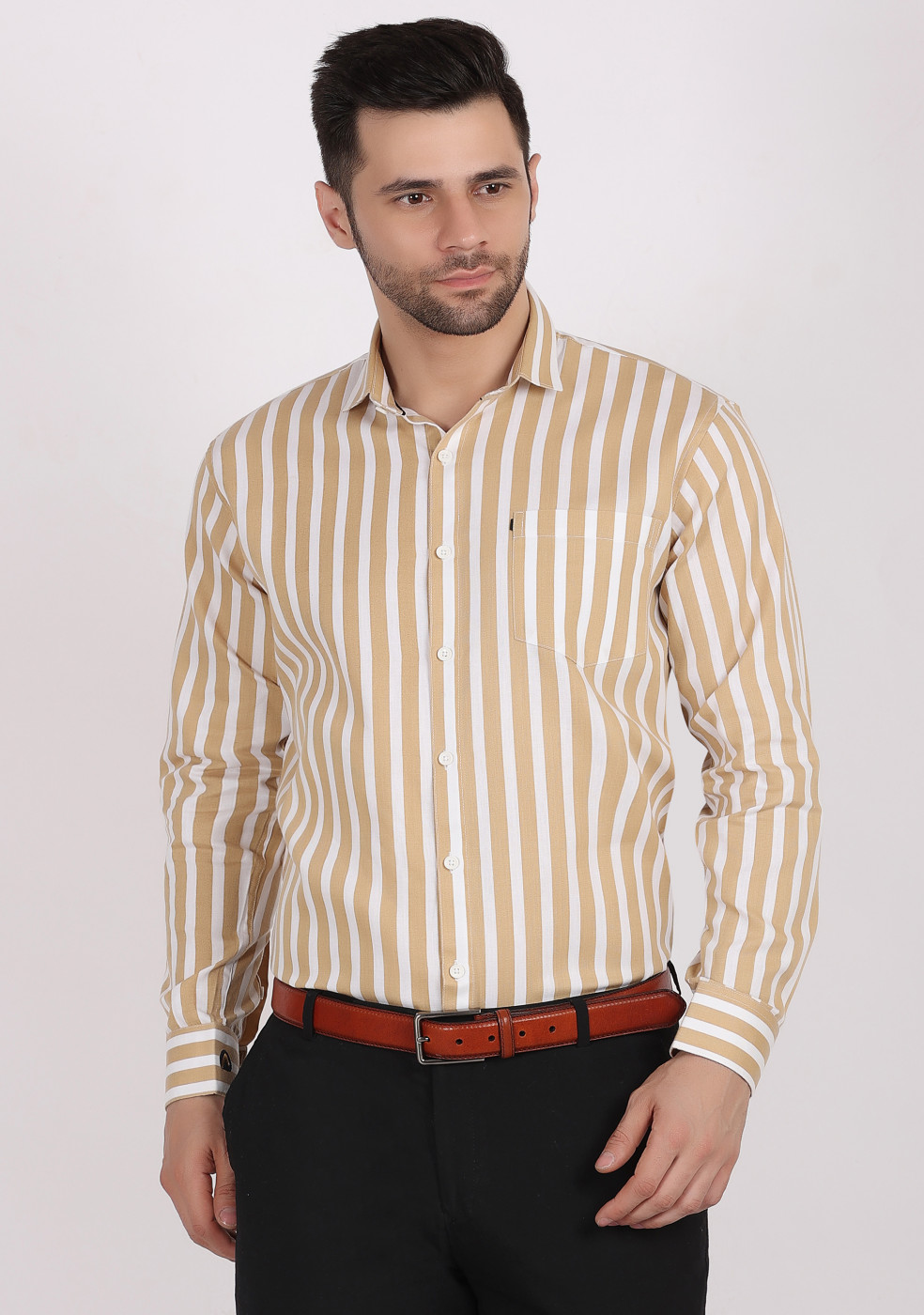 Buy online ASHTOM Mustard White Lining Shirt For Men