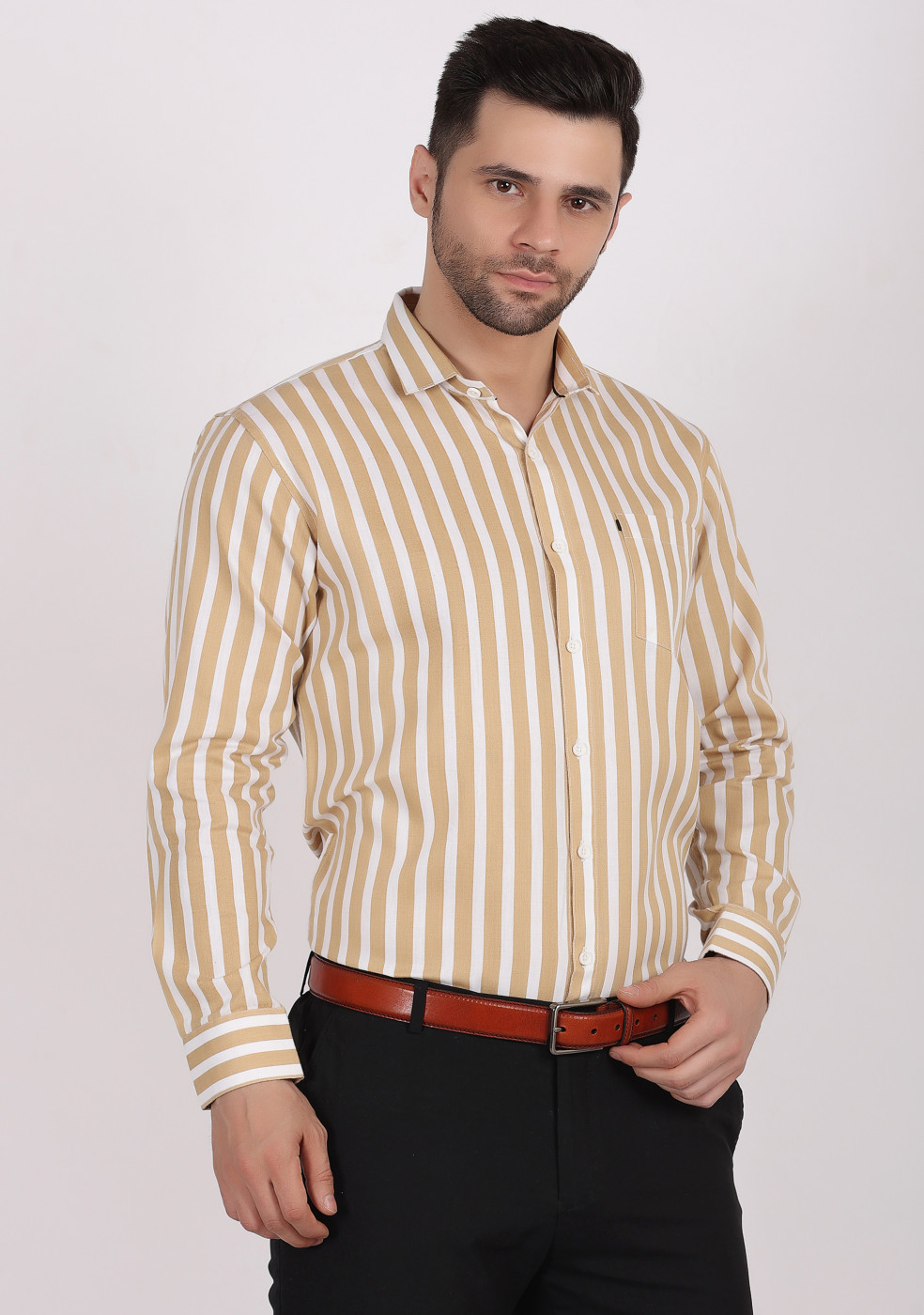 Buy online ASHTOM Mustard White Lining Shirt For Men