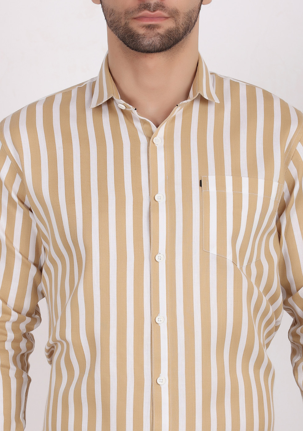 ASHTOM Mustard White Lining Shirt For Men