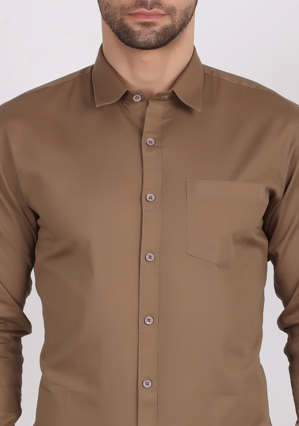 ASHTOM Khaki Plain Cotton Shirt For Men