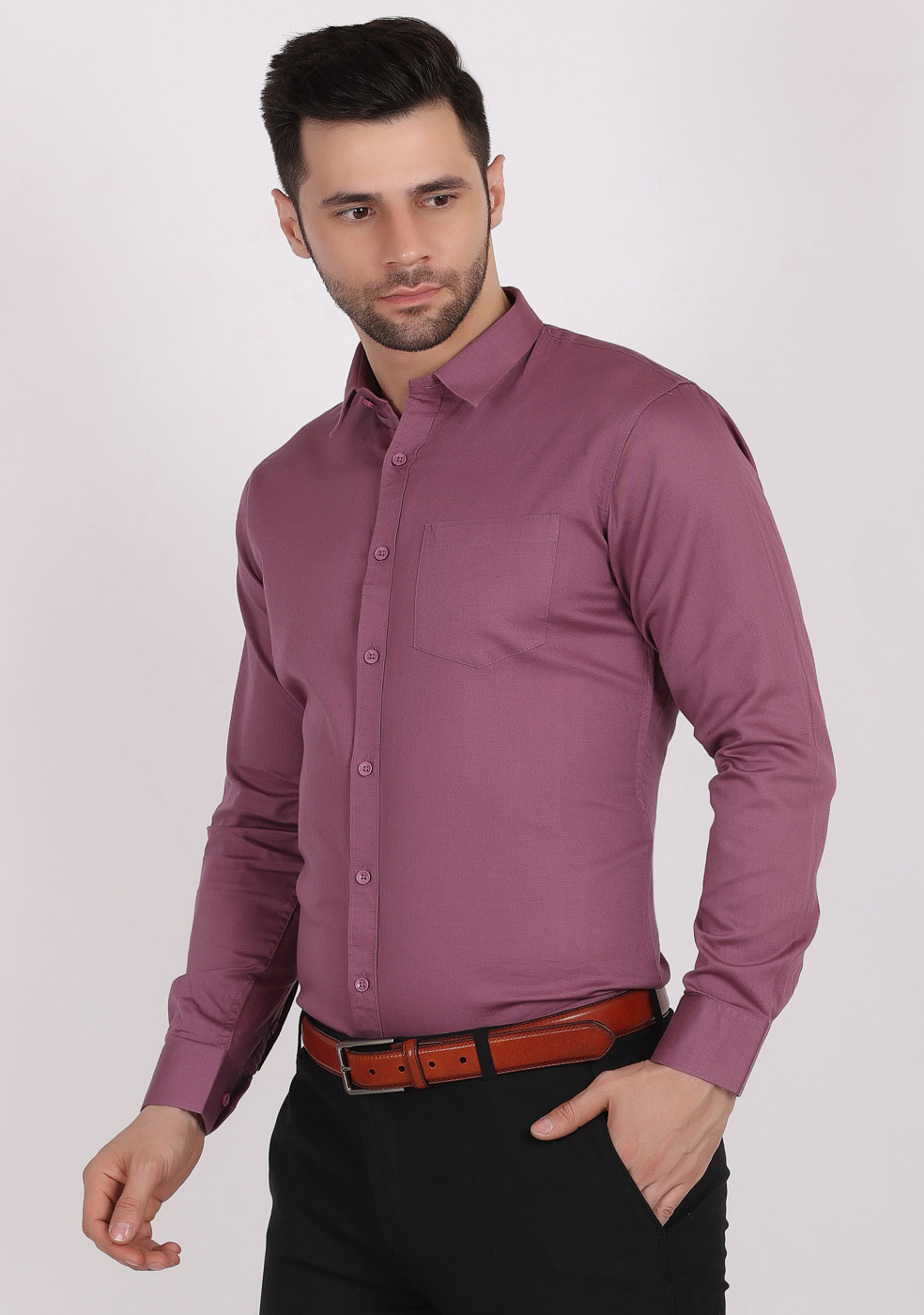 ASHTOM Onion Color Plain Cotton Shirt For Men