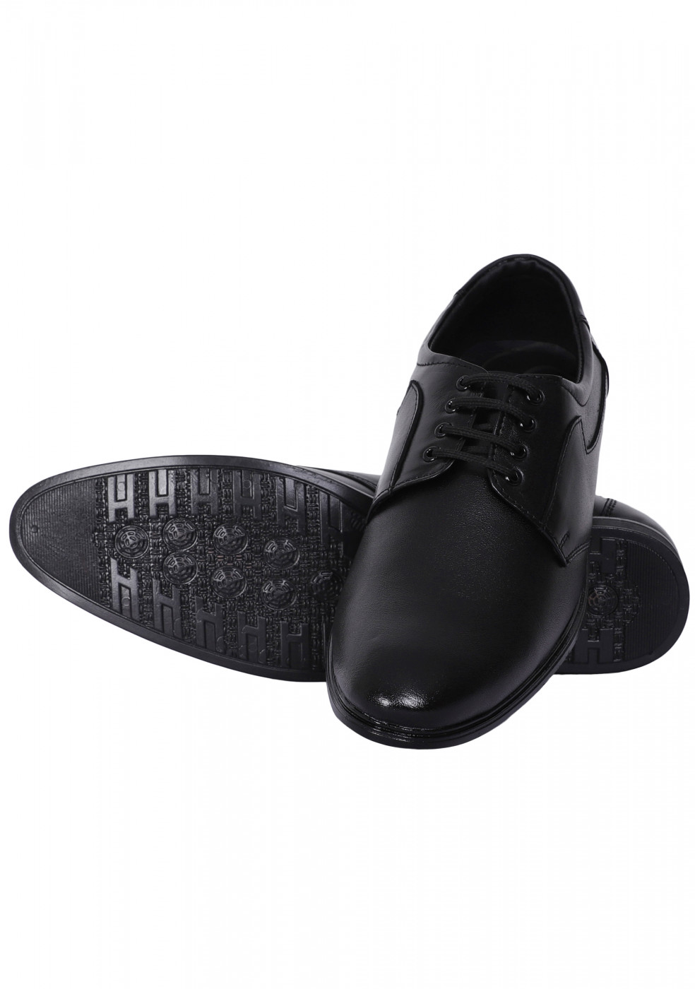XSTOM Lather Formal Laceup Black Shoes For Men