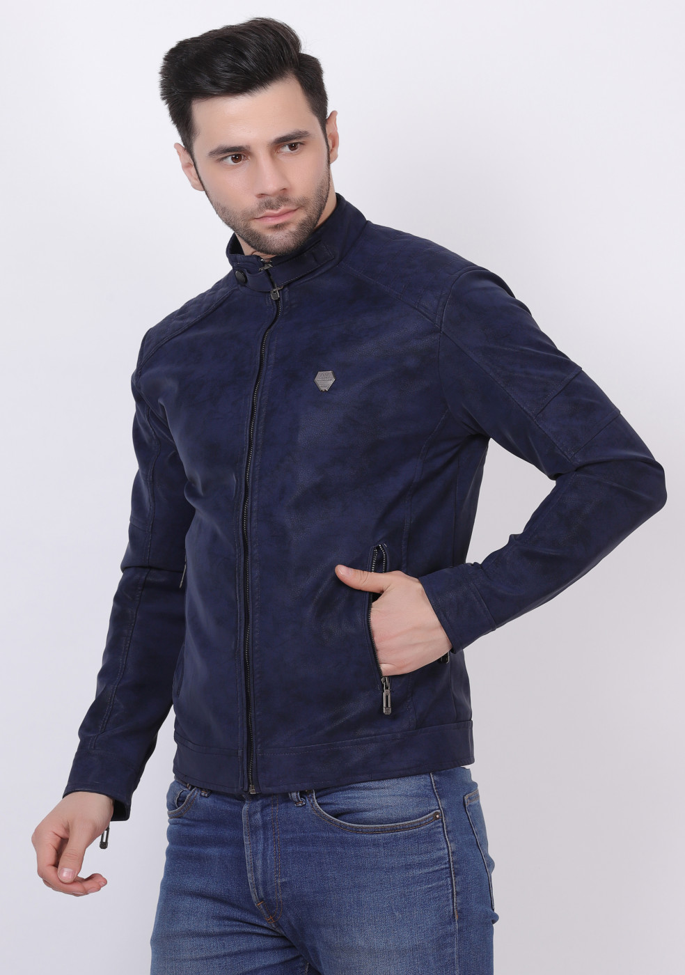 Men Blue Stylish Leather Jacket