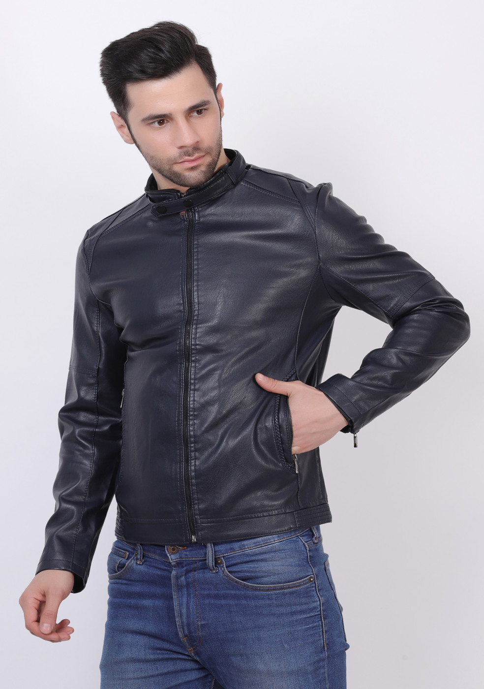 Buy Mens Quilted Leather Motorcycle Jacket Blue | LucaJackets
