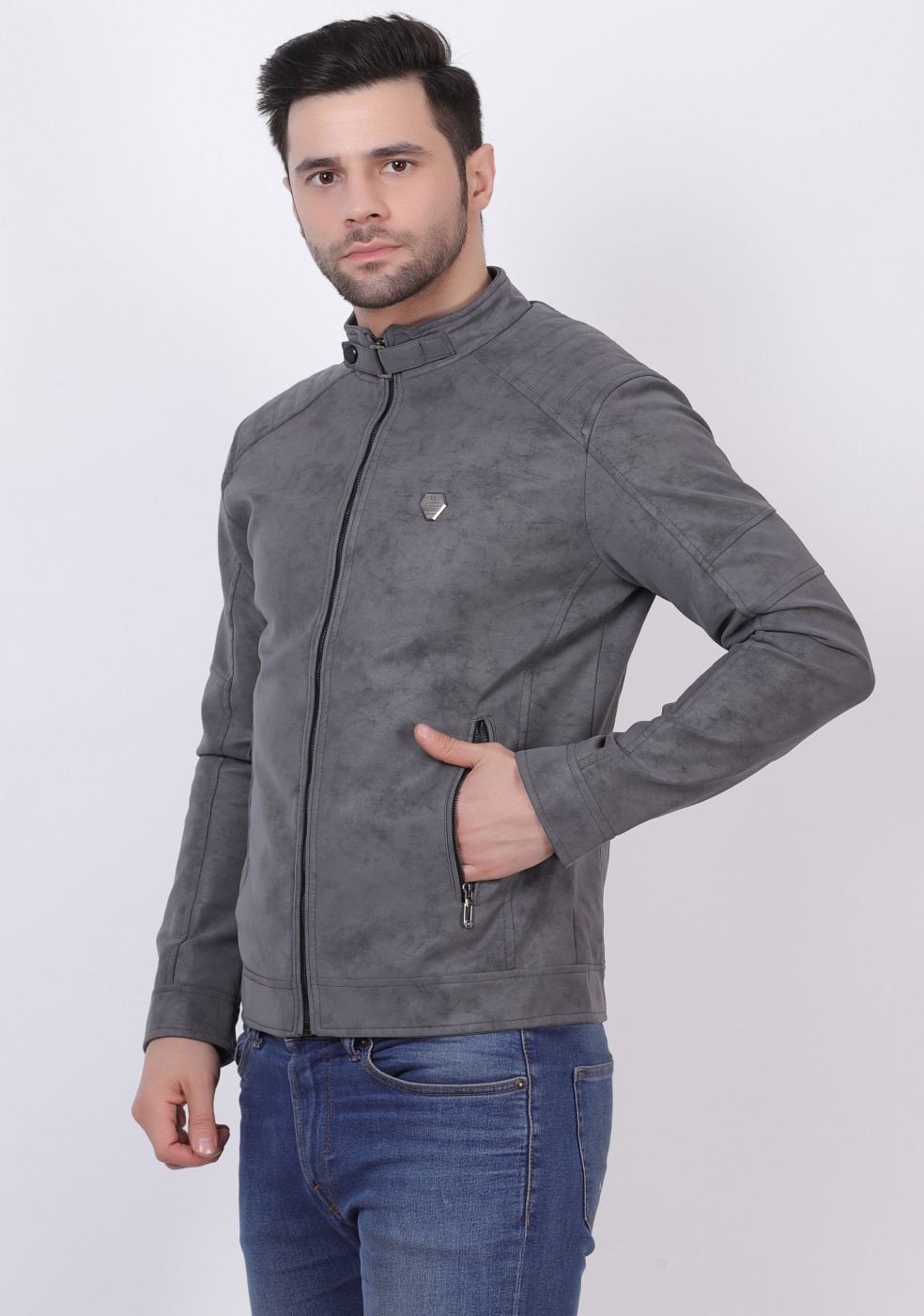 Men Stylish Gray Leather Jacket