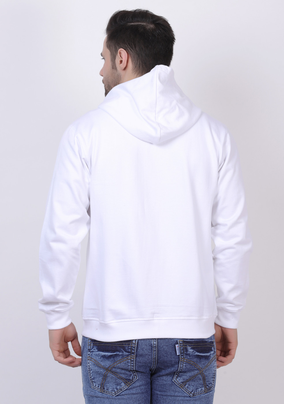 Cotton Full Sleeve White Zipper Hoodie For Men