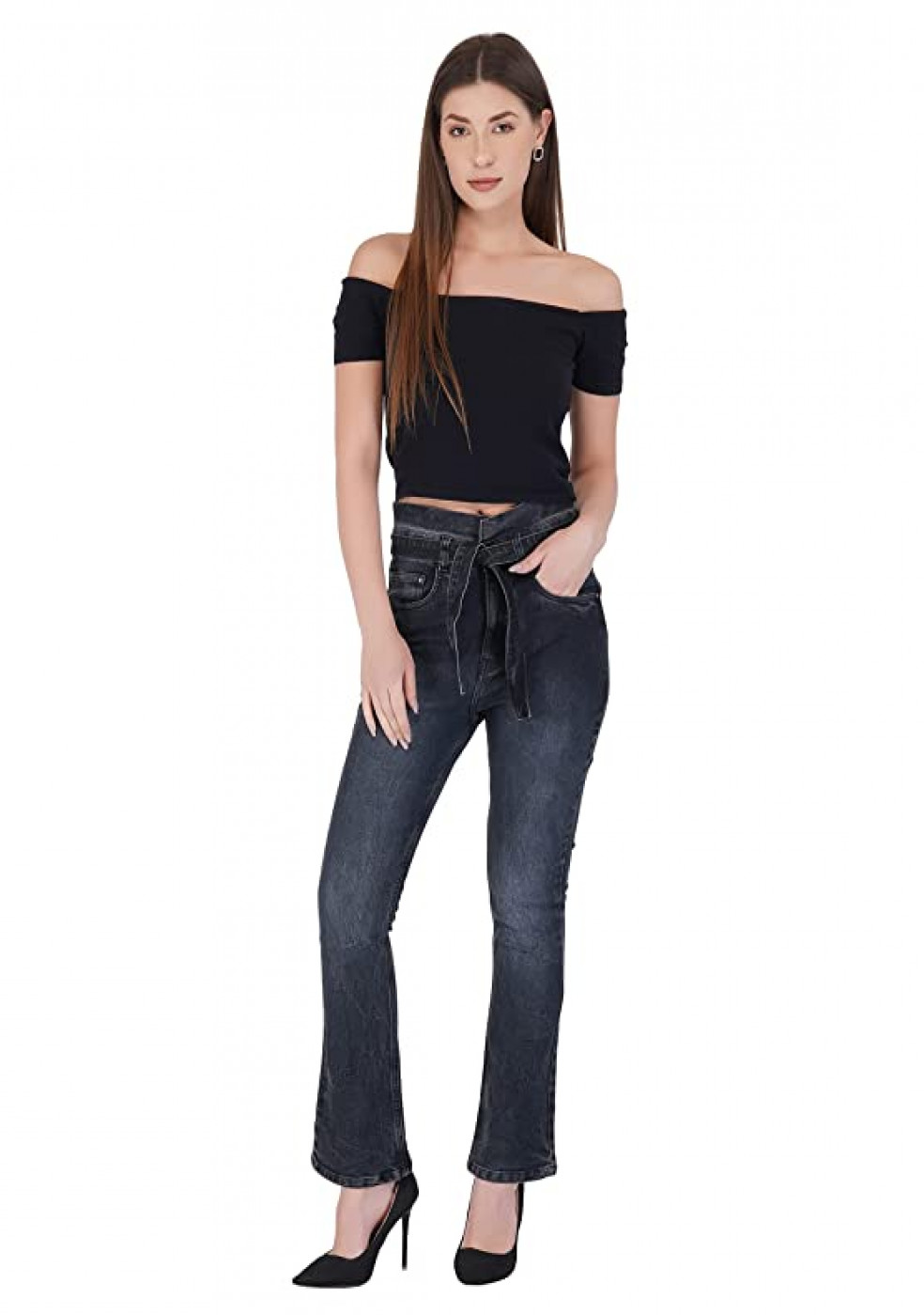 Women Stretchable Cotton Dark Gray Jeans
