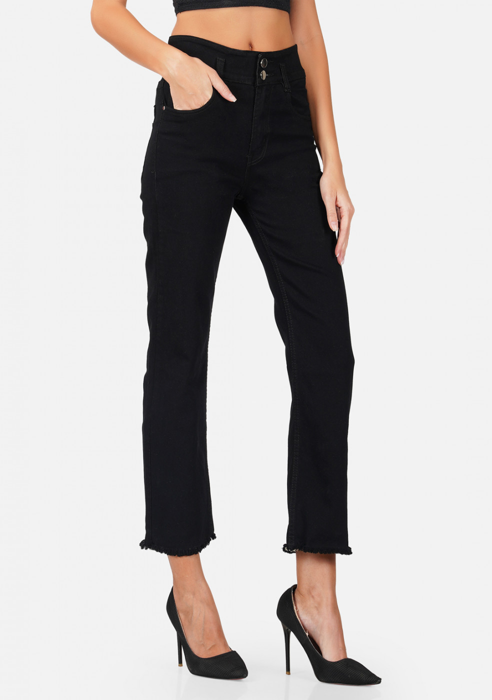 Stretchable Cotton Black Jeans For Women
