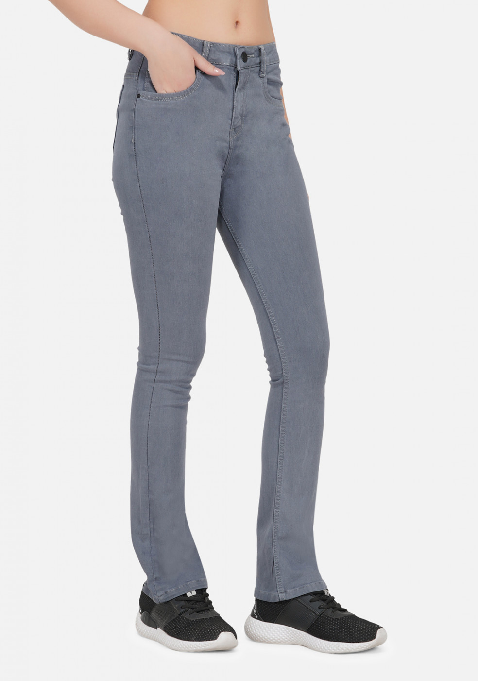Stretchable Cotton Gray Color Jeans For Women