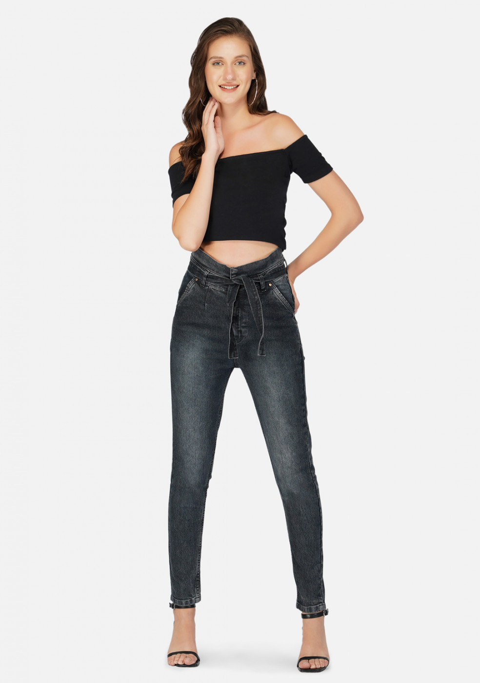 Dark Gray Women Stretchable Cotton Jeans