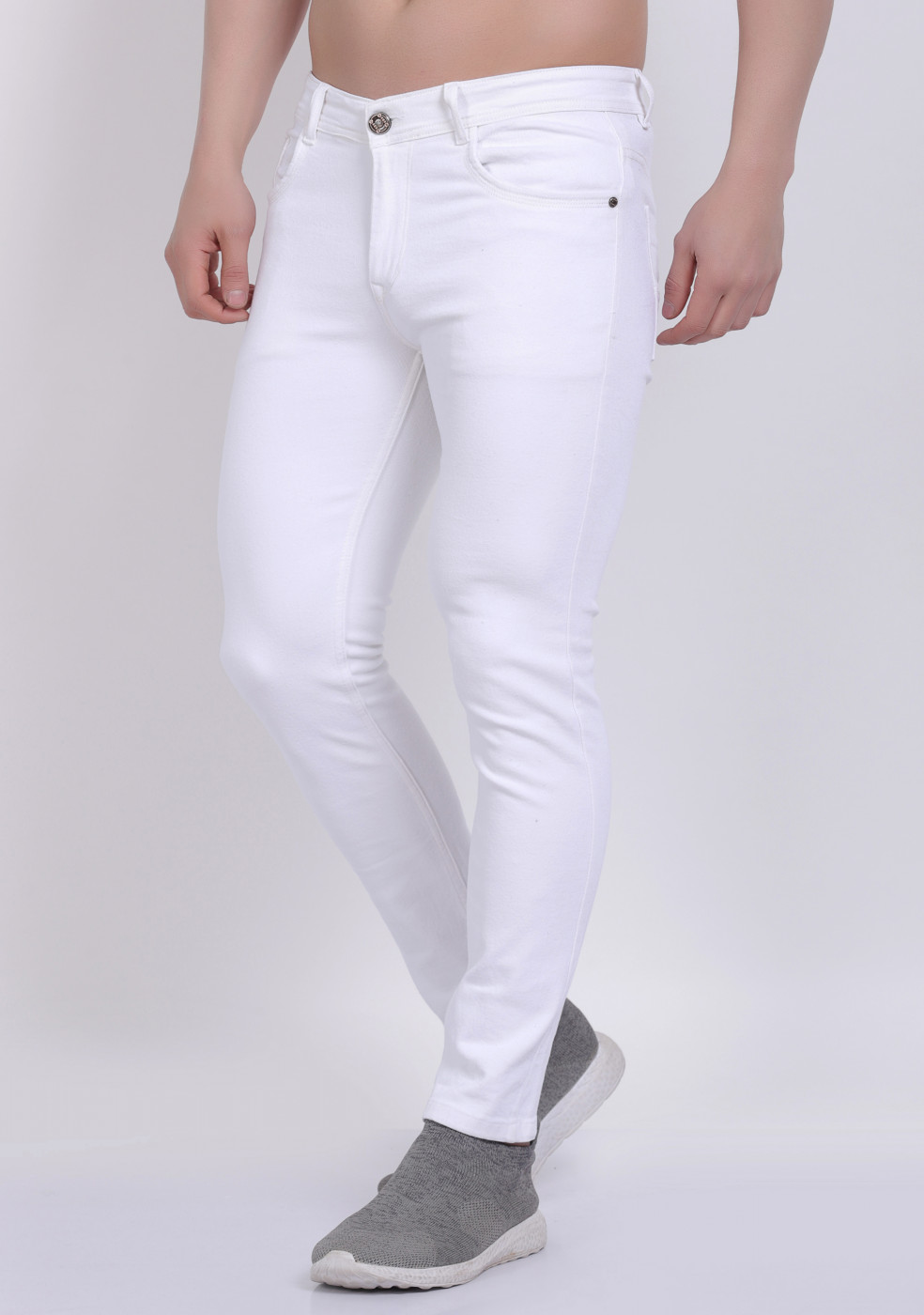 White Stretchable Cotton Jeans For Men