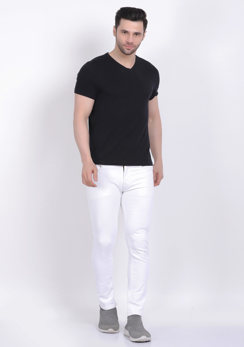 White Stretchable Cotton Jeans For Men