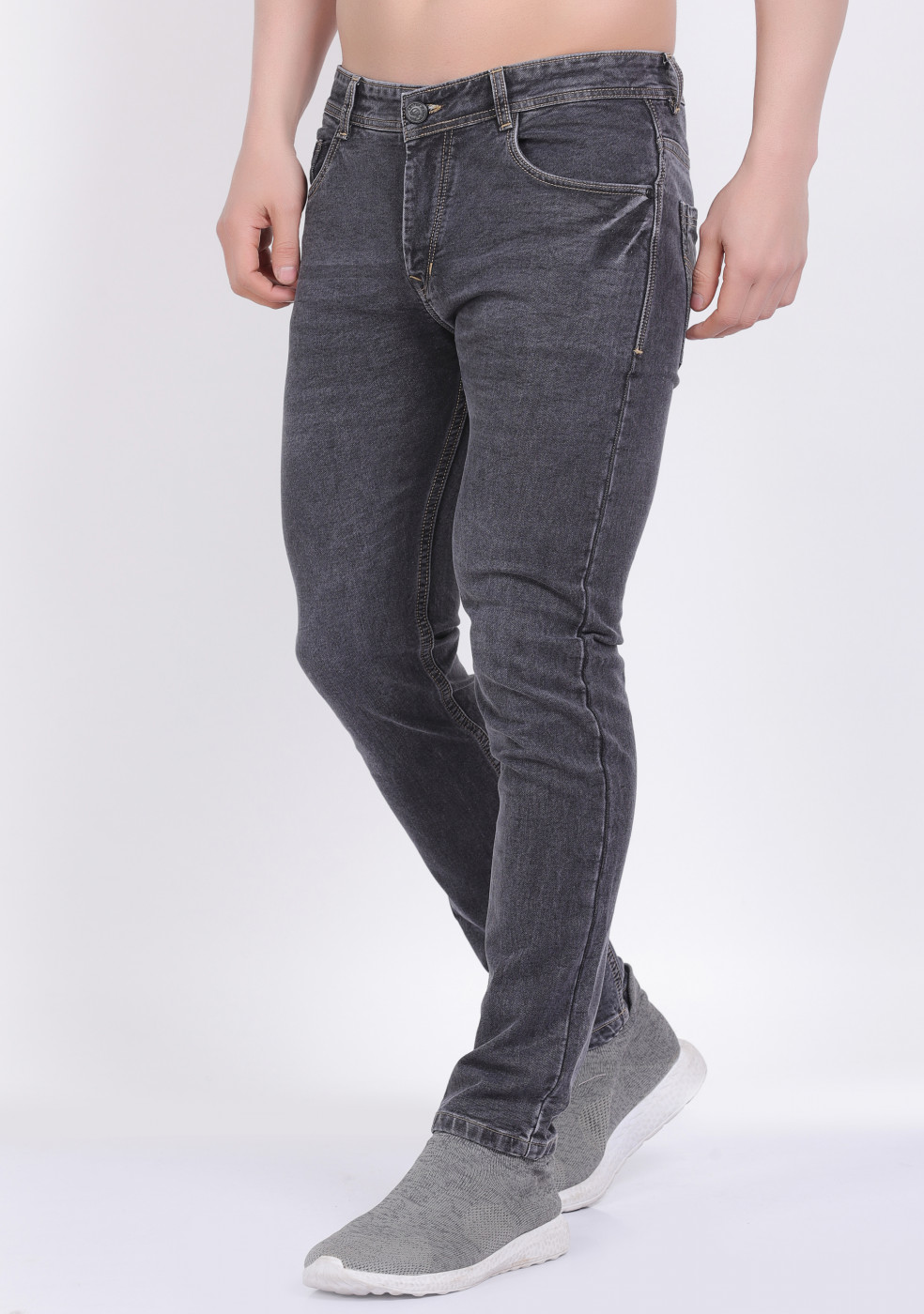 Gray Stretchable Denim Jeans For Men