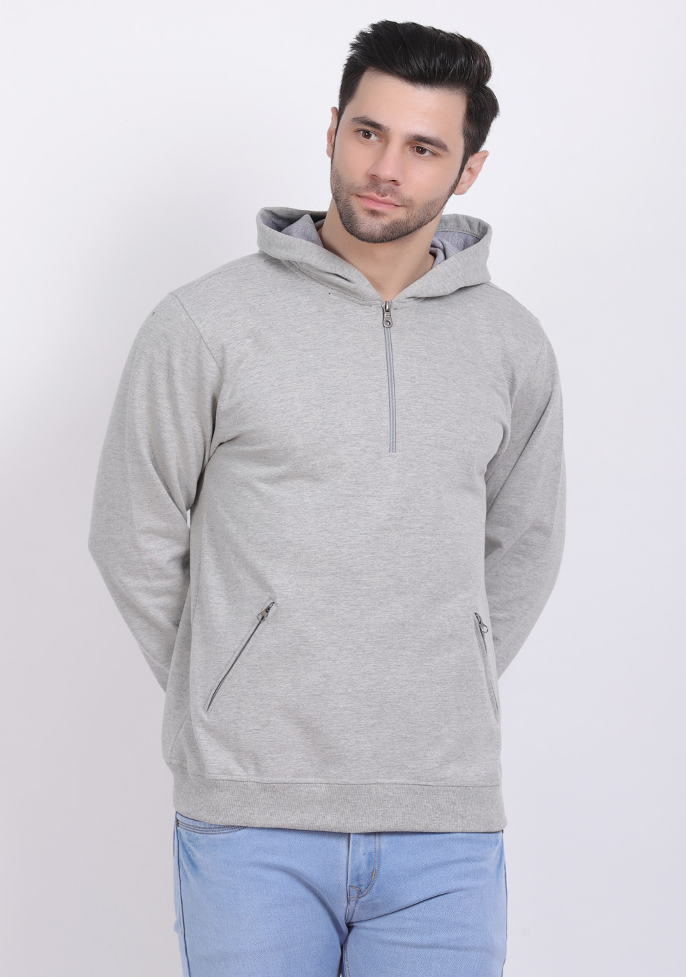 Full Sleeve Gray Zipper Pure Cotton Hoodie For Men