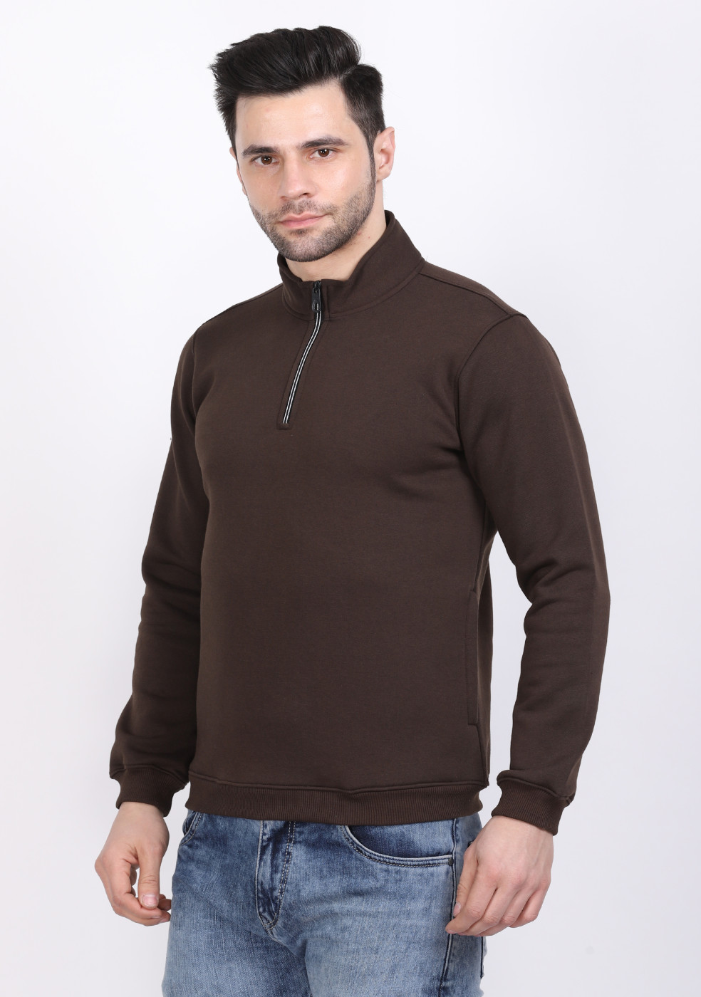 HUKH Half Zip Long Sleeve Dark Olive Sweatshirt For Men
