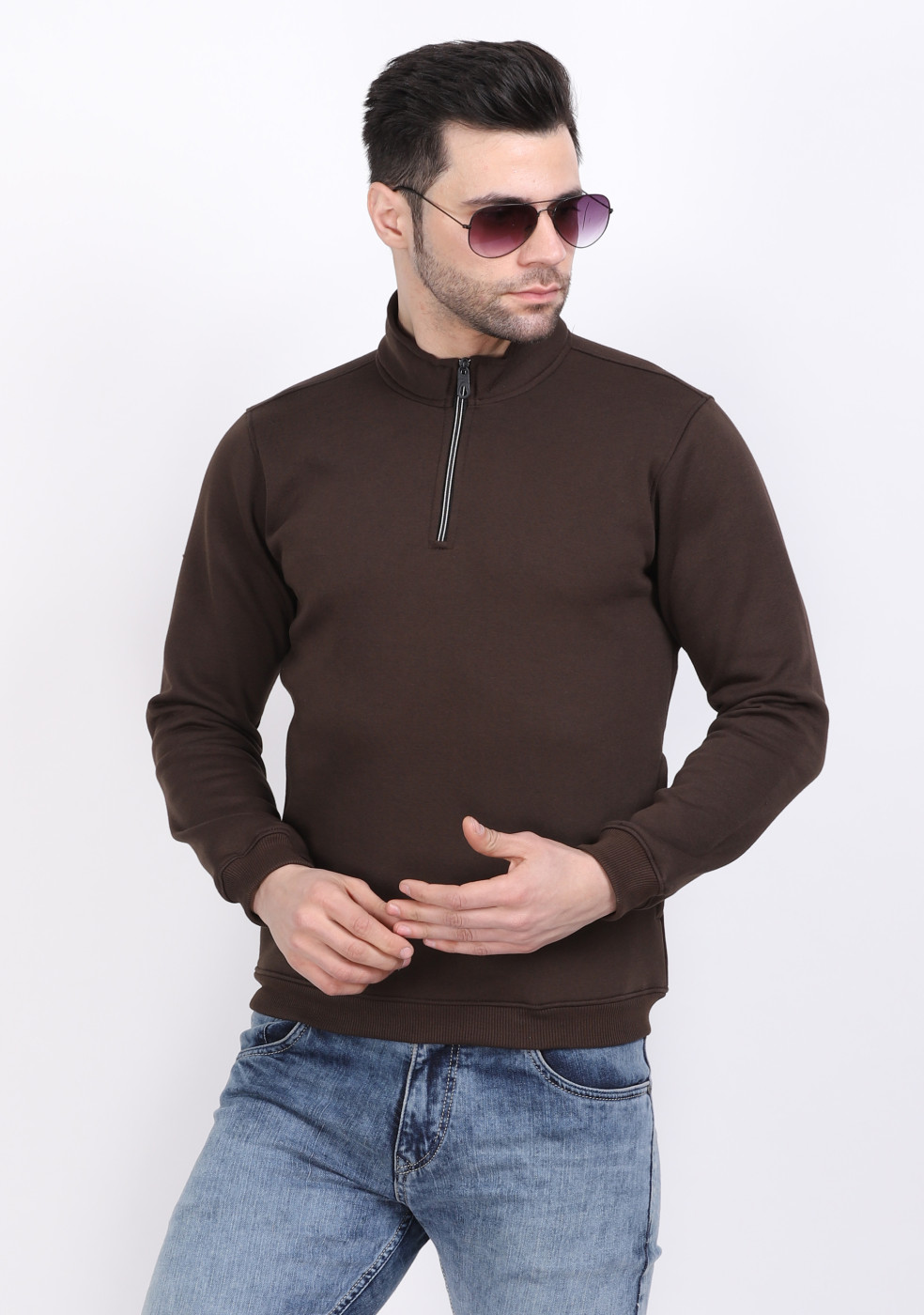 HUKH Half Zip Long Sleeve Dark Olive Sweatshirt For Men