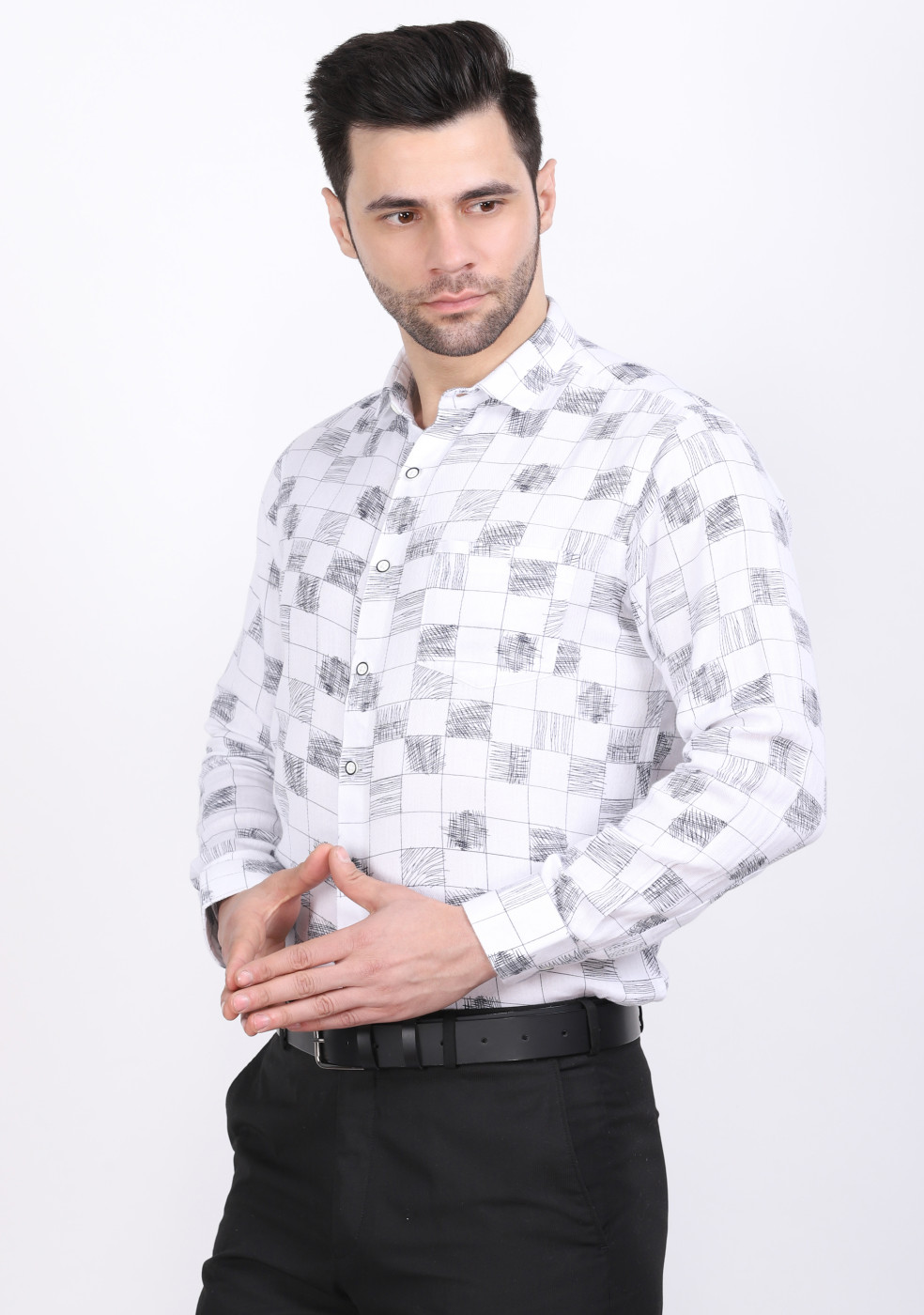 White Trendy PC Cotton Shirt For Men