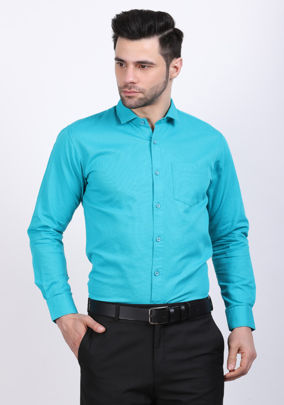 ASHTOM Sky Blue Plain Shirt For Men