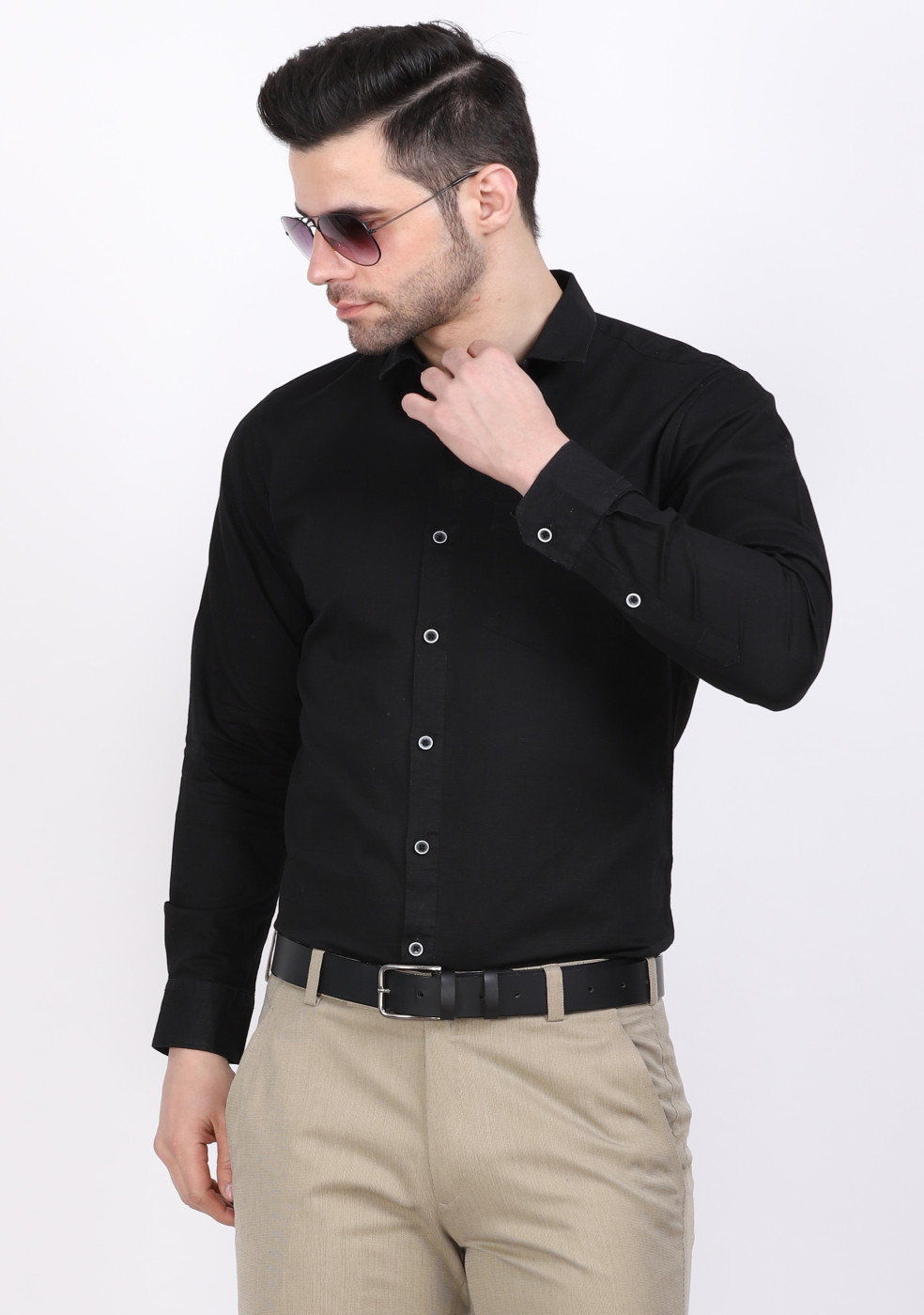 ASHTOM Black Color Plain Shirt For Men