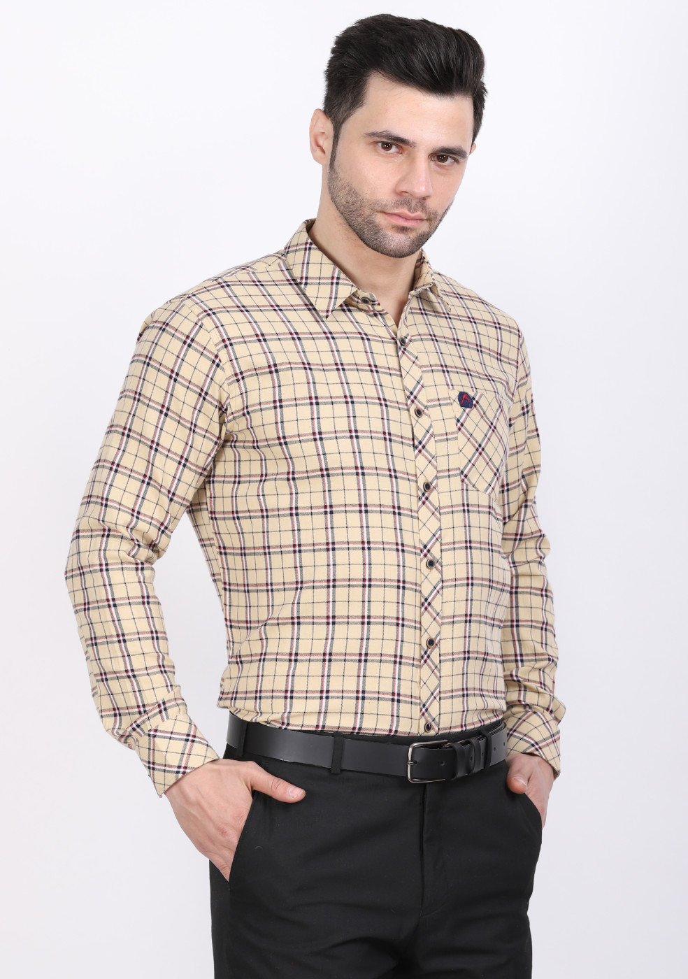 ASHTOM Brown Black Regular Fit Shirt For Men