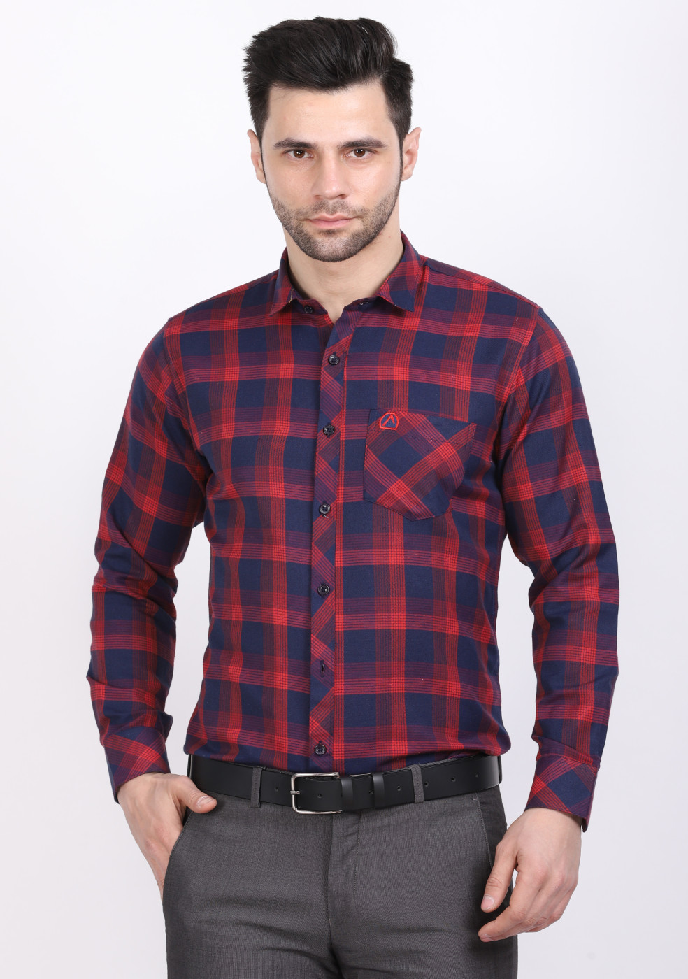 ASHTOM Red Navy Regular Fit Shirt For Men