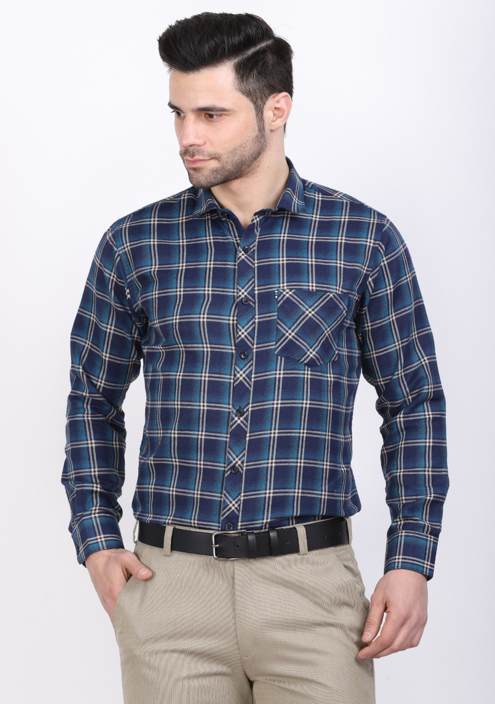 ASHTOM Green & Blue Check Shirt For Men