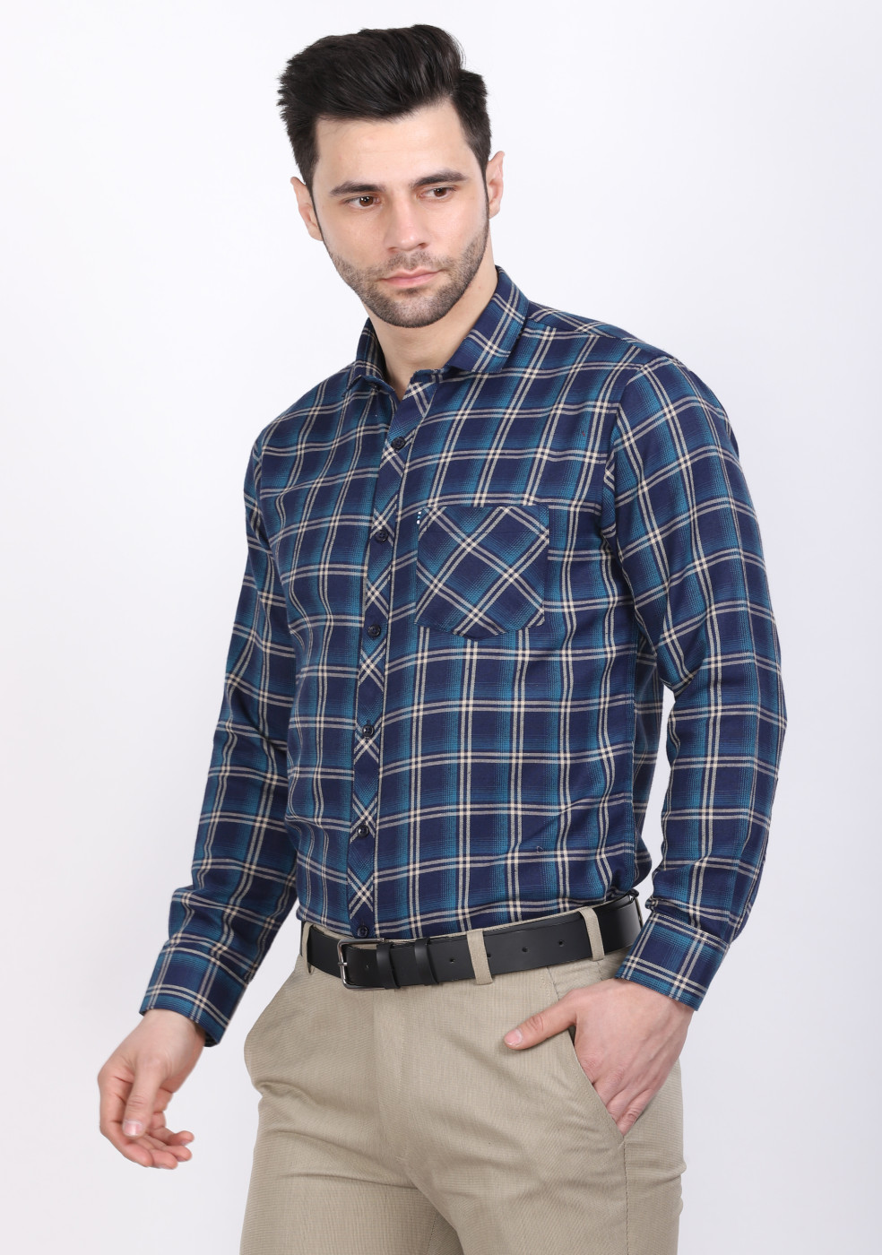 ASHTOM Green & Blue Check Shirt For Men