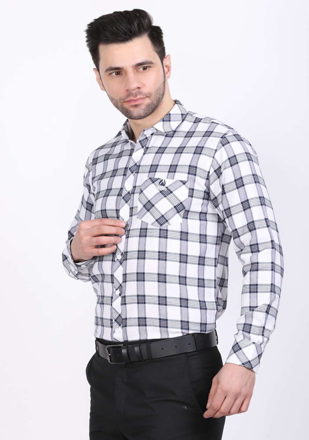 ASHTOM White & Gray Check Shirt For Men