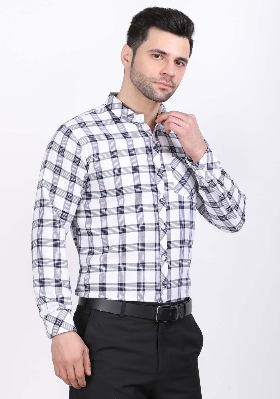ASHTOM White & Gray Check Shirt For Men