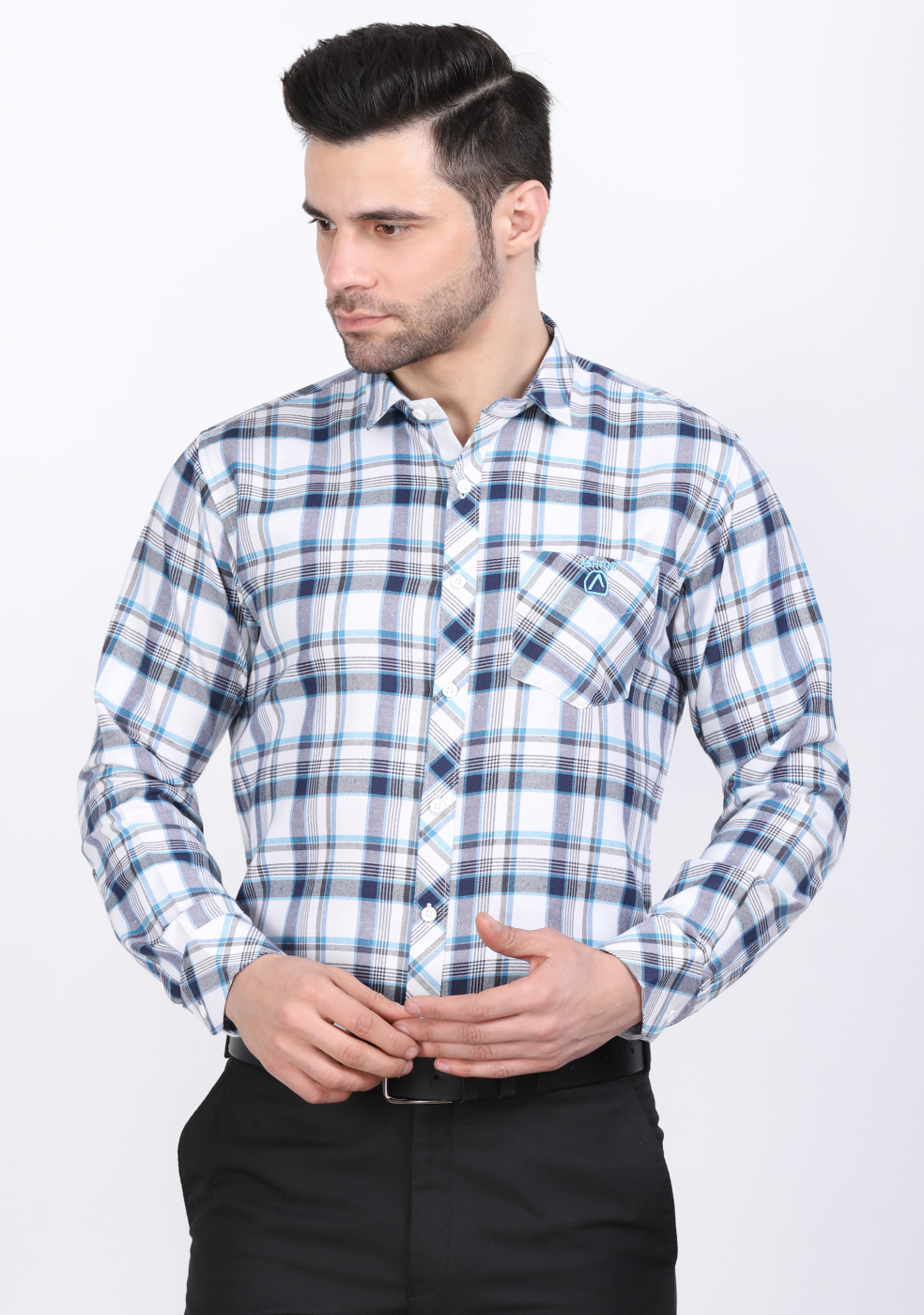 ASHTOM White Blue Regular Fit Shirt For Men
