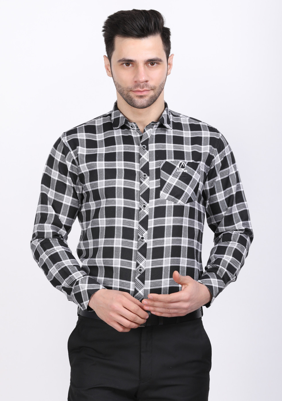 ASHTOM Black Check Shirt For Men