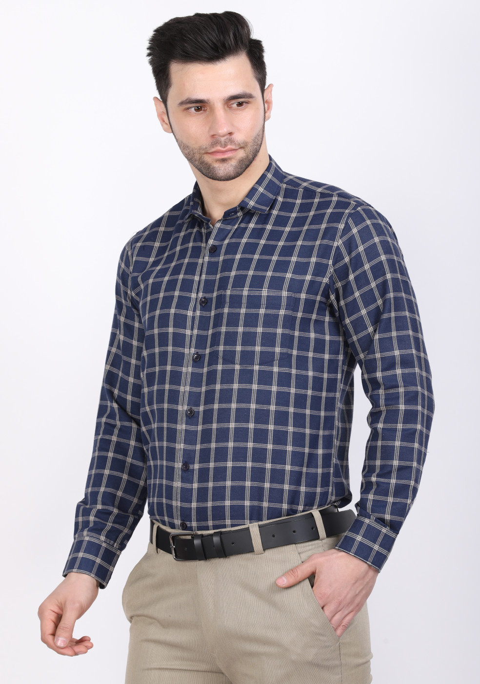 ASHTOM Blue Medium Check Shirt For Men