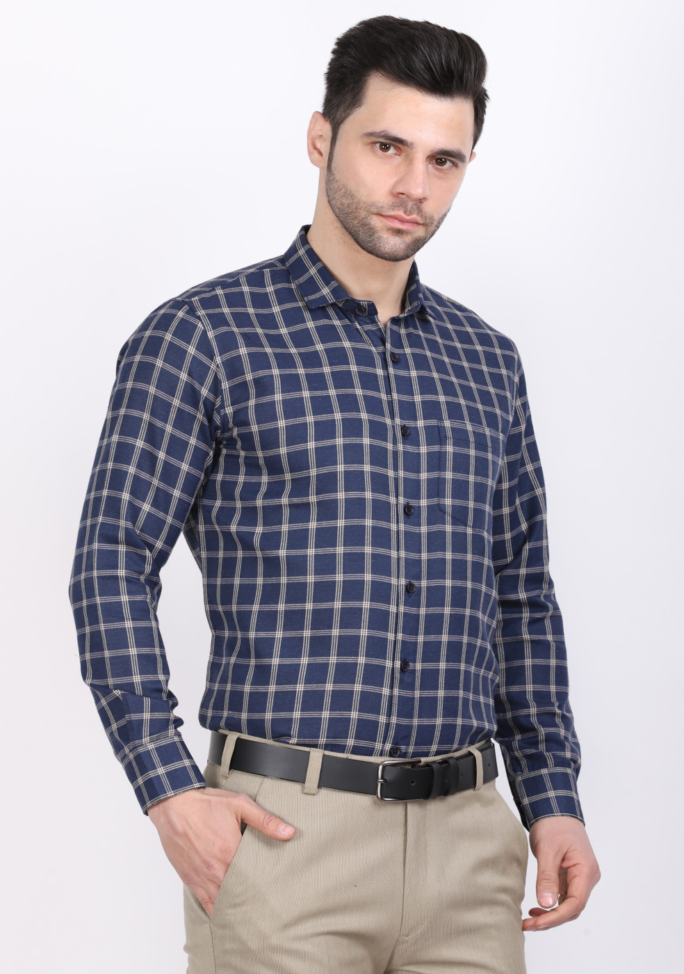ASHTOM Blue Medium Check Shirt For Men
