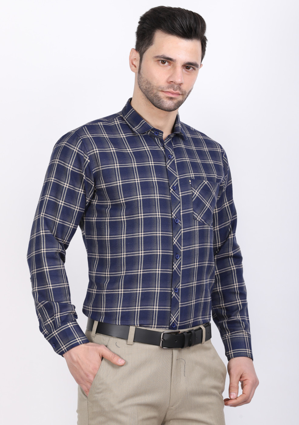 ASHTOM Navy & Khaki Shirt For Men