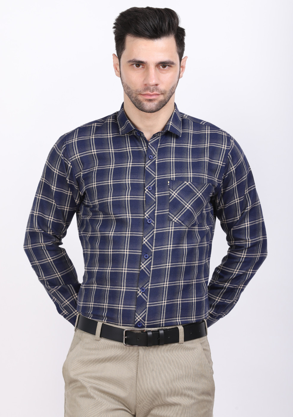 ASHTOM Navy & Khaki Shirt For Men