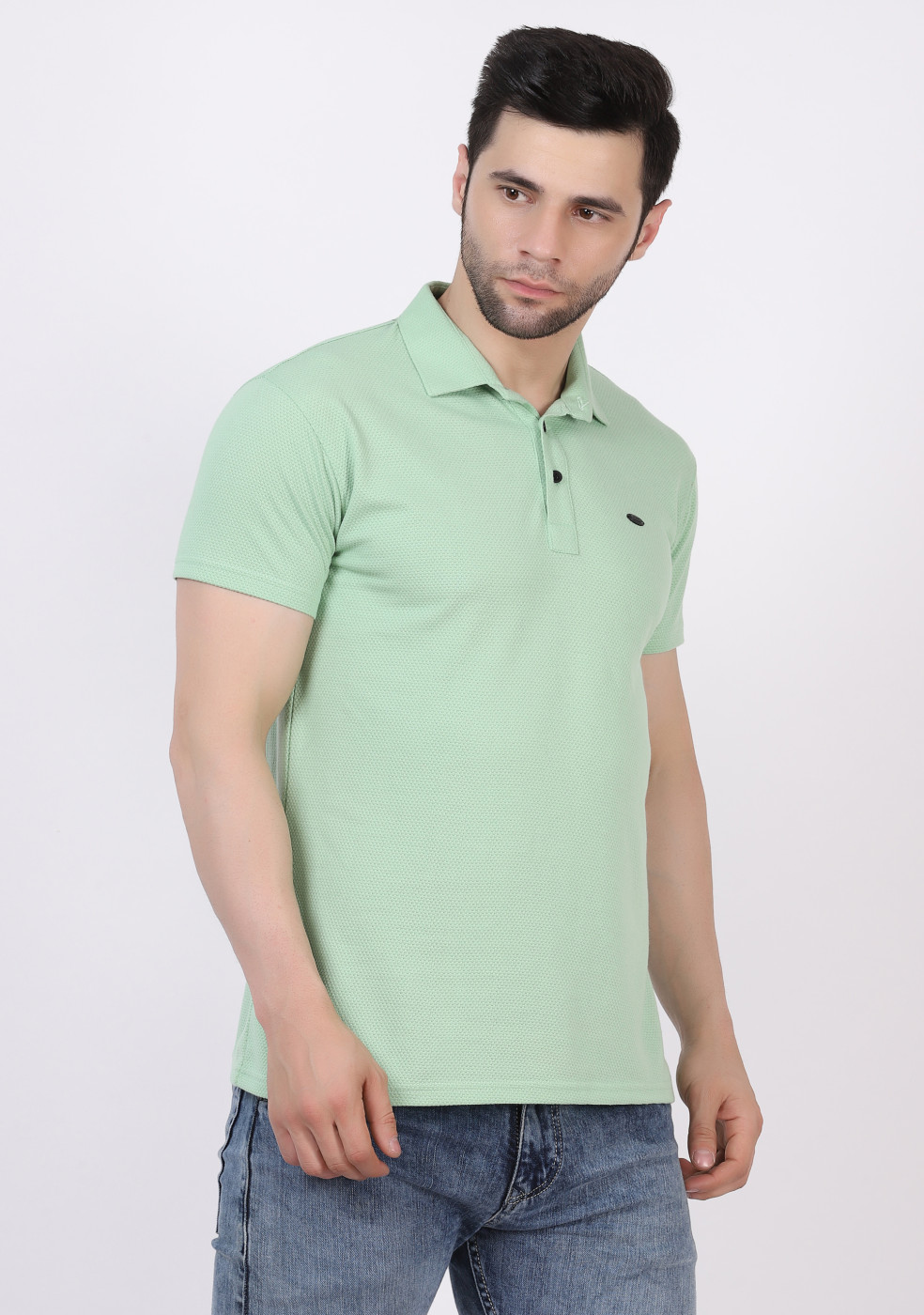 Popcorn Textured Casual Slim Fit Polo T Shirts For Men