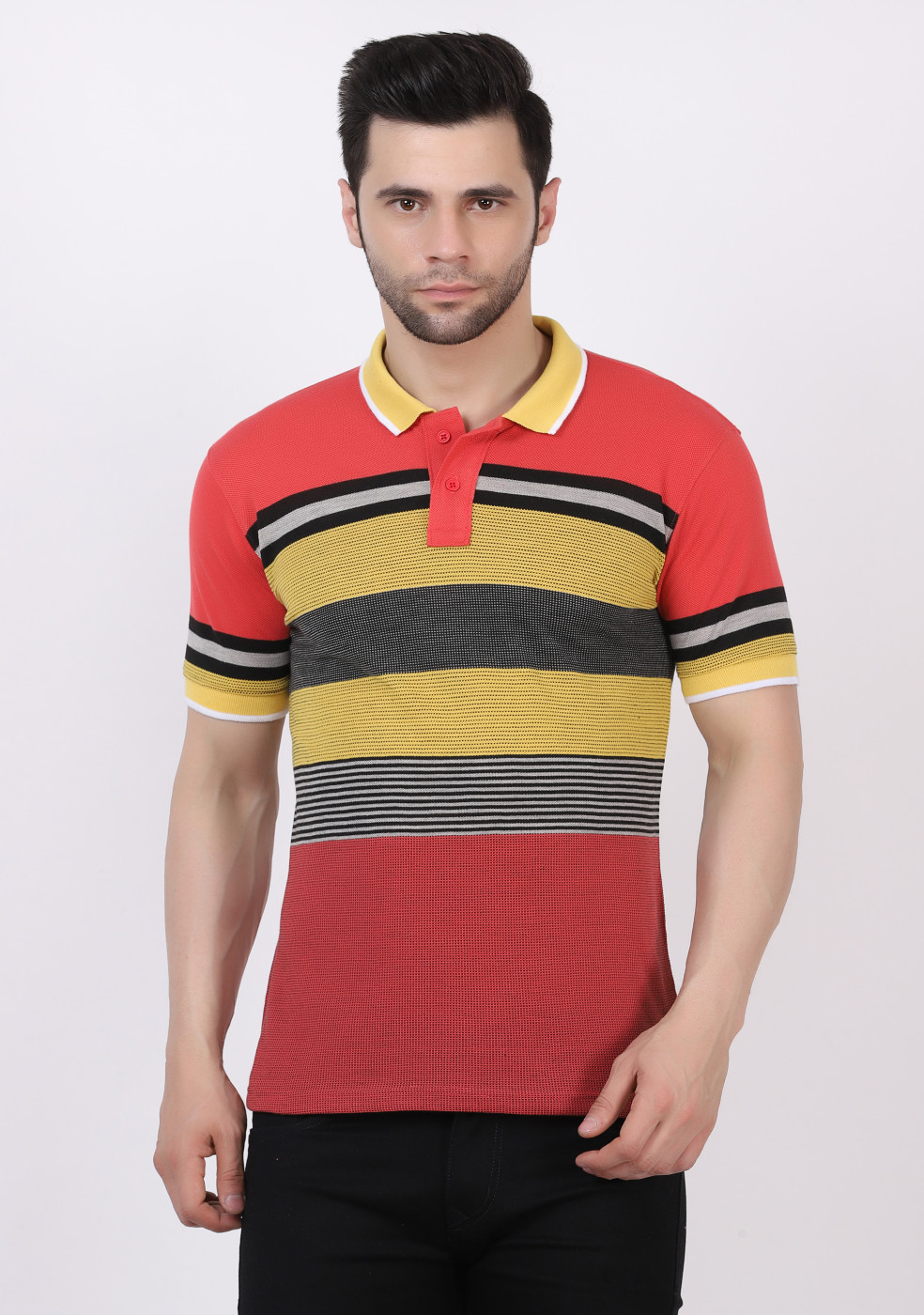 Striped Matty Cotton Collar Polo T-Shirts  For Men