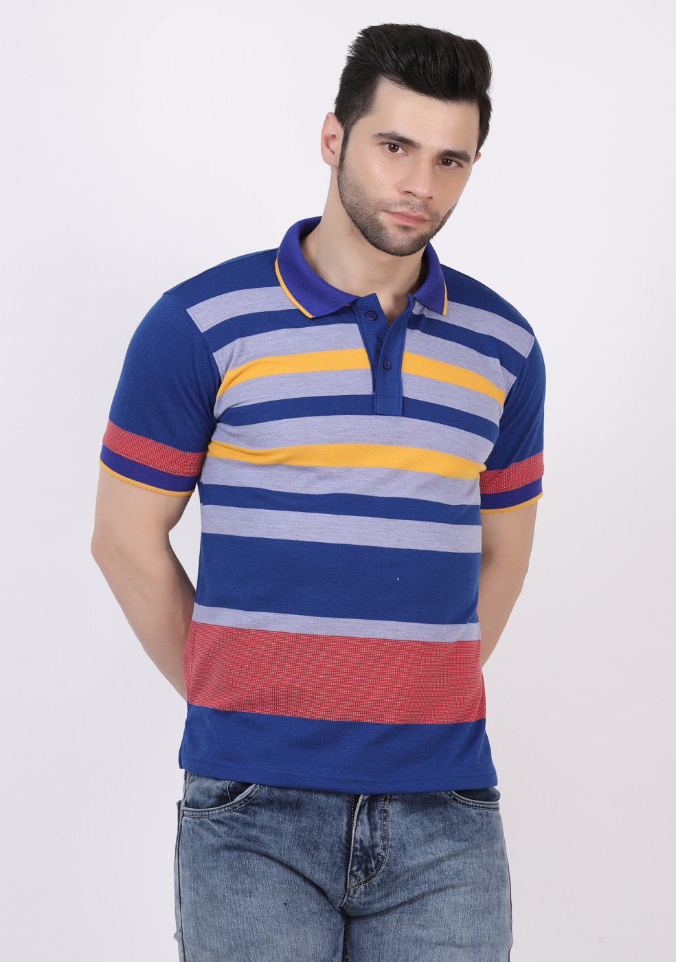 Striped Matty Cotton Collar Polo T-Shirts  For Men