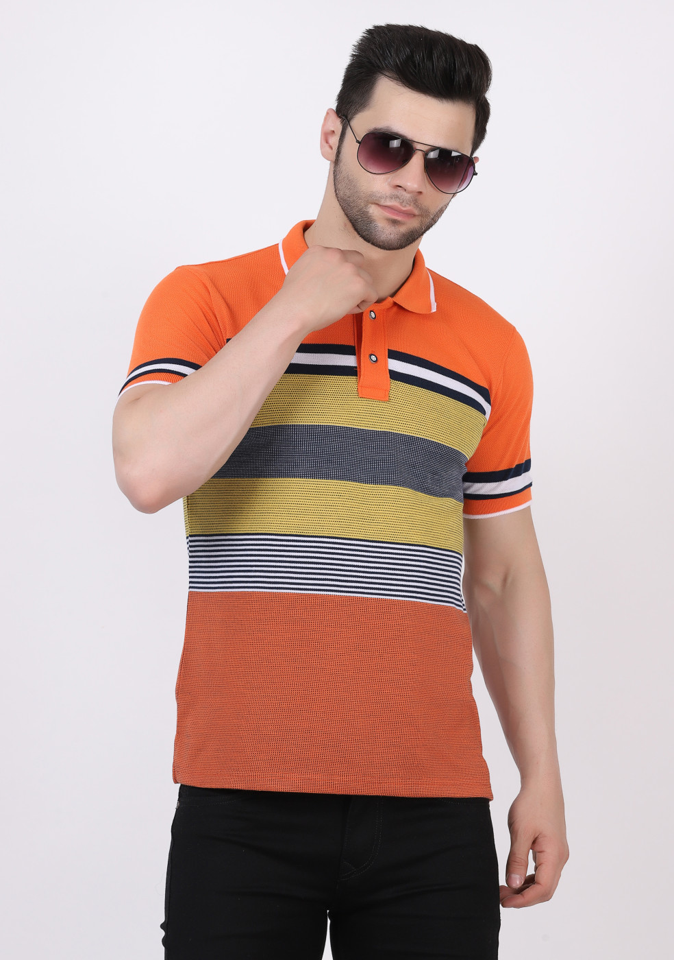 Matty Cotton Collar Striped Polo T-Shirts For Men