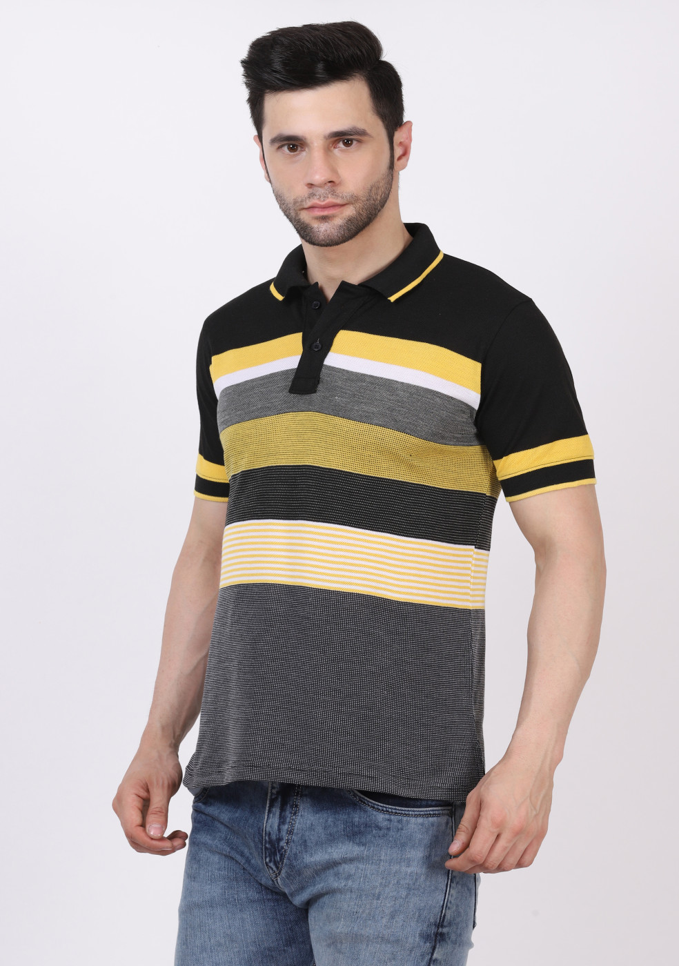 Matty Cotton Collar Striped Slim Fit Polo T-Shirts For Men