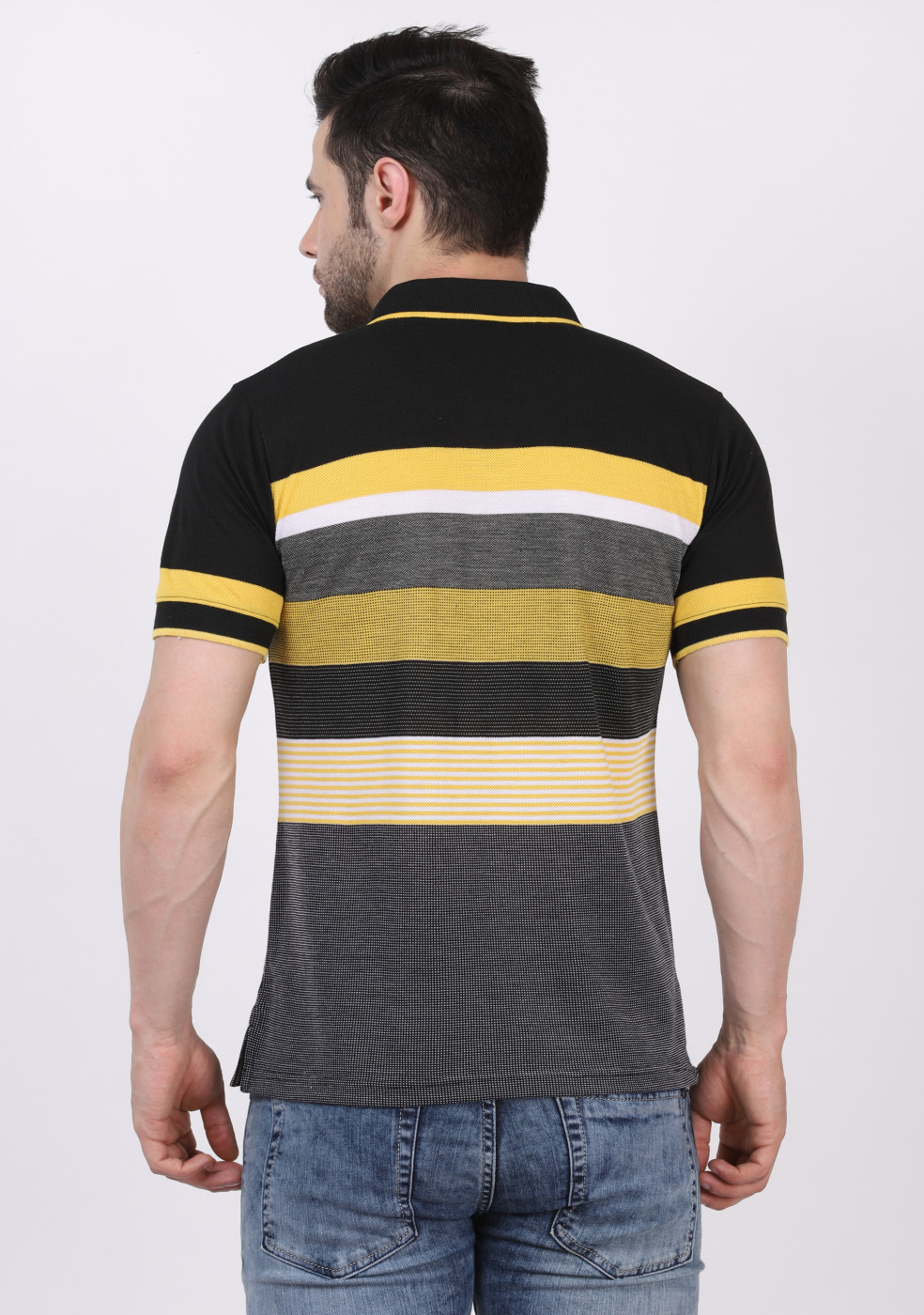 Matty Cotton Collar Striped Slim Fit Polo T-Shirts For Men