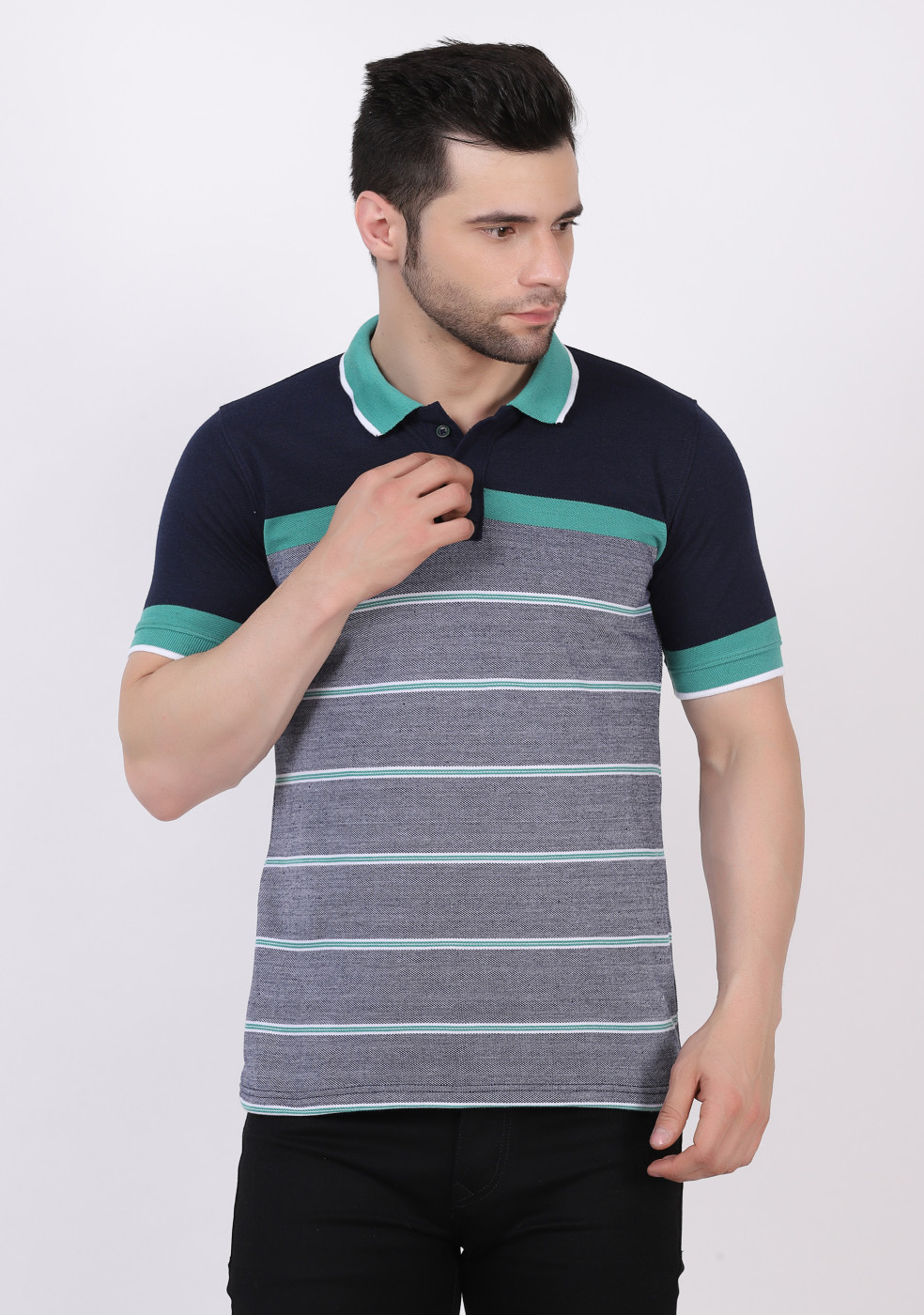 Matty Cotton Collar Striped Polo T-Shirts For Men