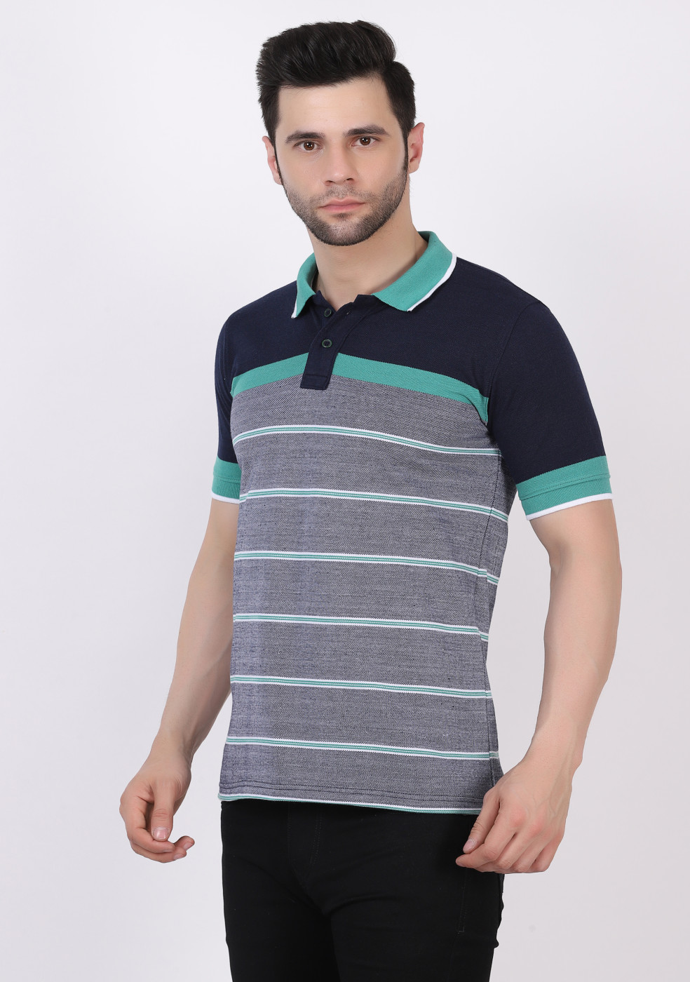 Matty Cotton Collar Striped Slim Fit Polo T-Shirts For Men