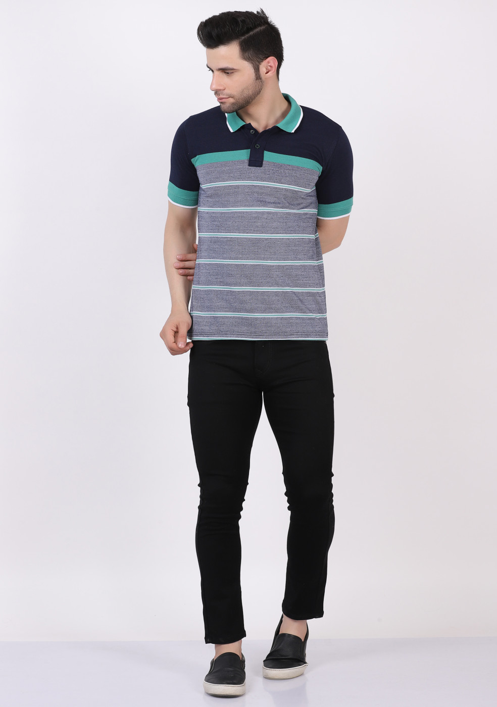 Matty Cotton Collar Striped Slim Fit Polo T-Shirts For Men